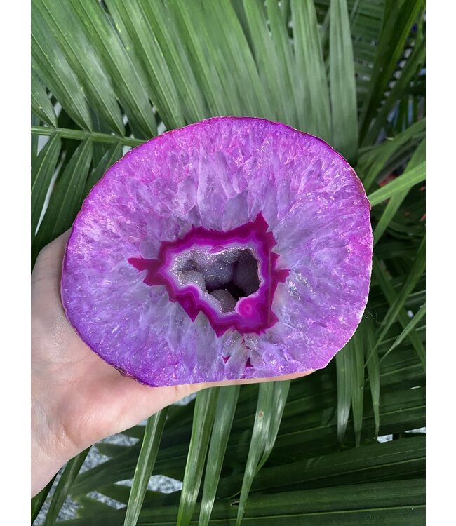 Pink Agate Geode Cut Base Size 14 [1300-1399gr]