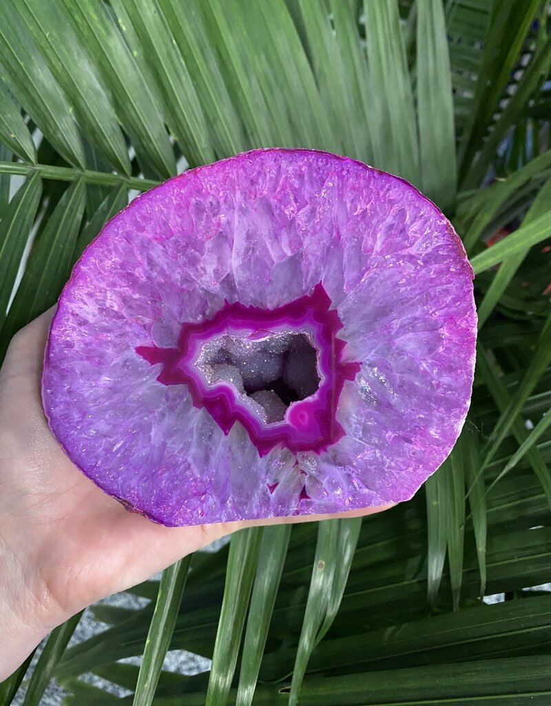 Pink Agate Geode Cut Base Size 14 [1300-1399gr]