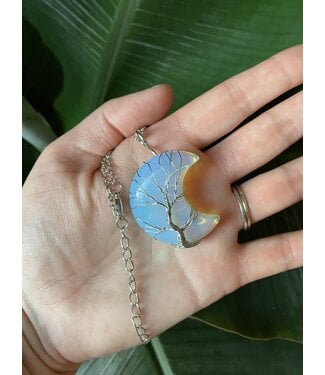 Silver Moon Wire Wrapped Necklace, Opalite