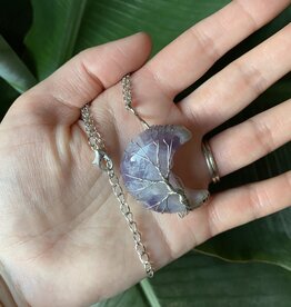 Silver Moon Wire Wrapped Necklace, Amethyst