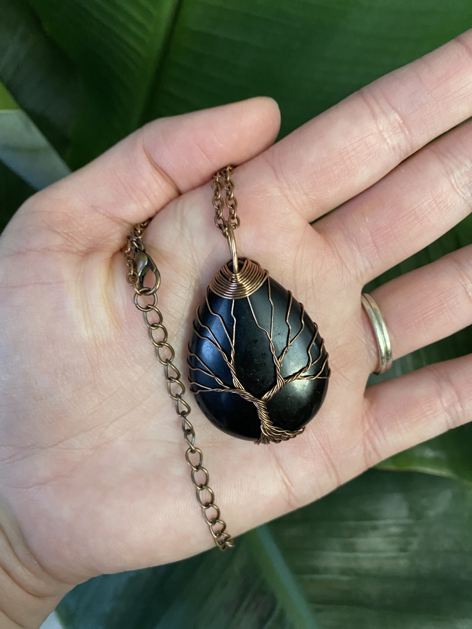 Obsidian Necklace. Wire Wrapped Copper Pendant with Gold Sheen Obsidian Bead. | DmitriyBrovkoJewelry