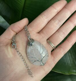 Silver Oval Wire Wrapped Necklace, Rose Quartz