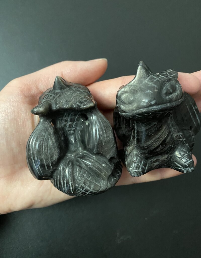 Toothless Carving, Silver Sheen Obsidian Toothless