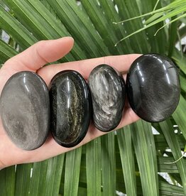 Silver Sheen Obsidian Palm Stone, Size X-Small [50-74gr]