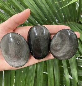 Silver Sheen Obsidian Palm Stone, Size Small [75-99gr]