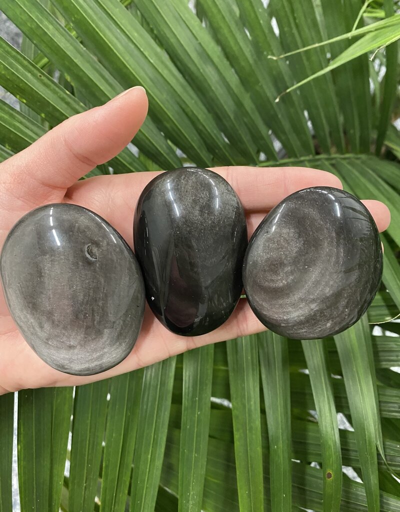 Silver Sheen Obsidian Palm Stone, Size Small [75-99gr]