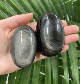 Silver Sheen Obsidian Palm Stone, Size Medium [100-124gr]