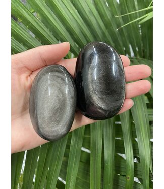 Silver Sheen Obsidian Palm Stone, Size Medium [100-124gr]