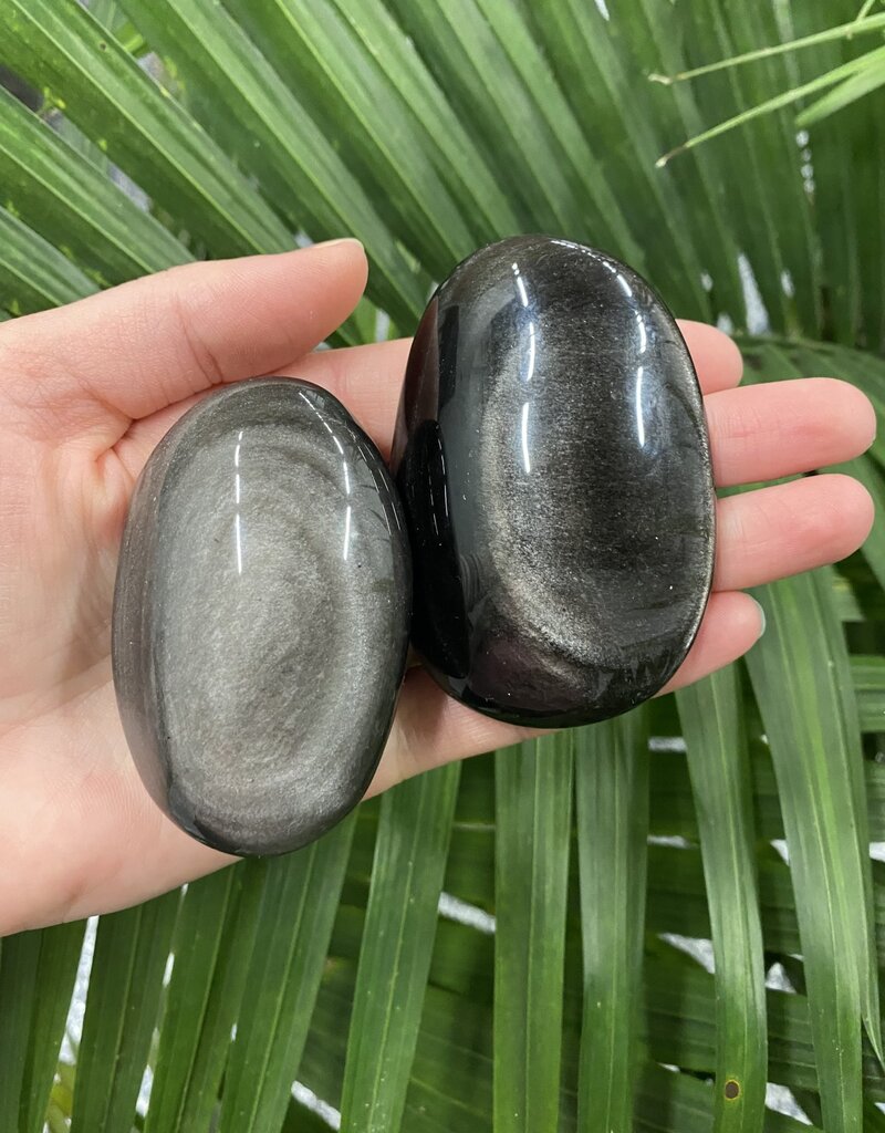 Silver Sheen Obsidian Palm Stone, Size Medium [100-124gr]