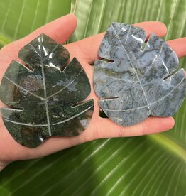 Moss Agate Monestera Leaf Carving