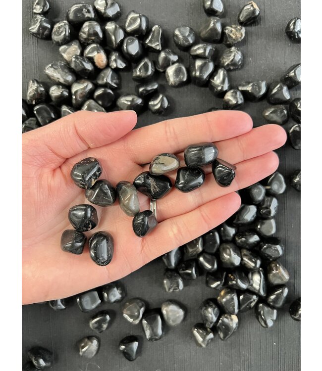 Black Onyx Tumbled Stones, Polished Black Onyx, Grade A; 4 sizes available, purchase individual or bulk