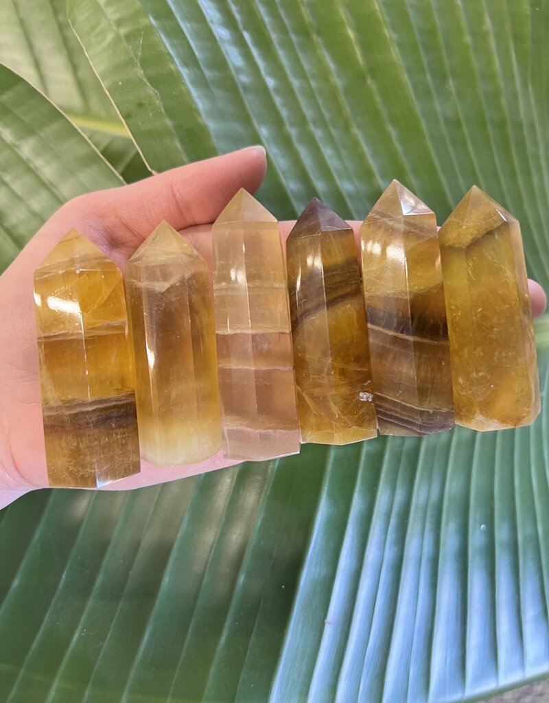 Yellow Fluorite/Yellow with Purple Fluorite Point, Size Large [75-99gr]