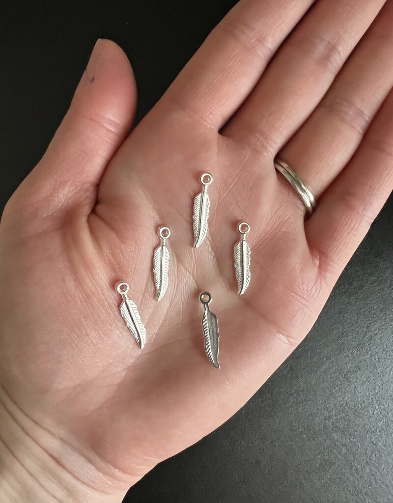 Feather Charm #1, Silver, 21mm x 4.5mm 5 Pack *disc.*