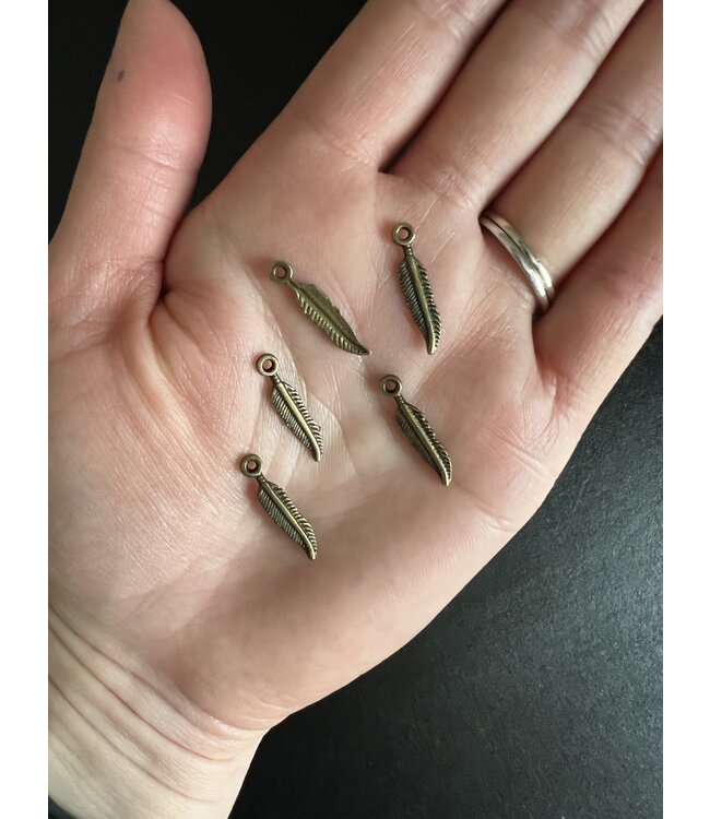 Feather Charm #2, Antique Bronze, 21mm x 4.5mm 5 Pack *disc.*