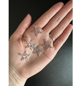 Star Charm #1, Antique Silver, 21mm x 19mm 5 Pack *disc*