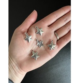 Star Charm #5, Antique Silver, 14mm x 11mm 5 Pack