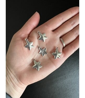 Star Charm #5, Antique Silver, 14mm x 11mm 5 Pack *disc.*