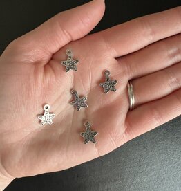 Star Charm #7, Antique Silver, 14mm x 11mm 5 Pack *disc.*
