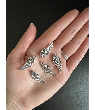 Wing with Rose Charm, Antique Silver, 31mm x 11.5mm 5 Pack *disc.*