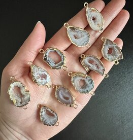 Natural Agate Geode Links, Brass Gold, 26-54mm x 14.5-30mm 1 Pack