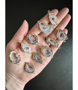 Natural Agate Geode Links, Brass Gold, 26-54mm x 14.5-30mm 1 Pack