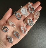Natural Agate Geode Links, Brass Silver, 26-54mm x 14.5-30mm 1 Pack