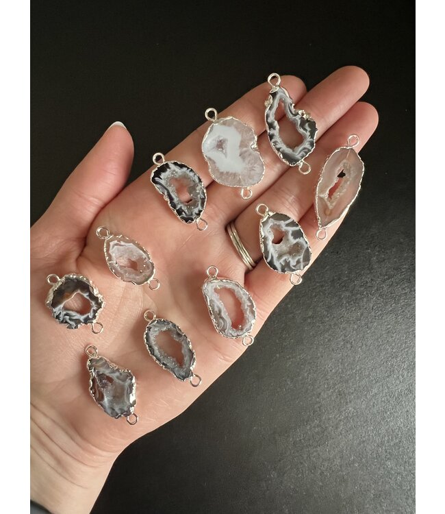 Natural Agate Geode Links, Brass Silver, 26-54mm x 14.5-30mm 1 Pack