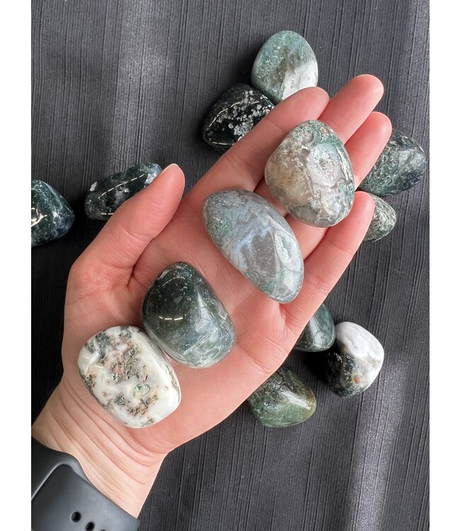 Moss Agate Tumbled Stones, Polished Moss Agate, Grade A; 3 sizes available, purchase individual or bulk