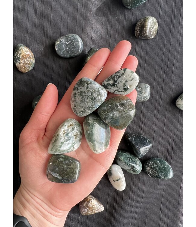 Moss Agate Tumbled Stones, Polished Moss Agate, Grade A; 3 sizes available, purchase individual or bulk