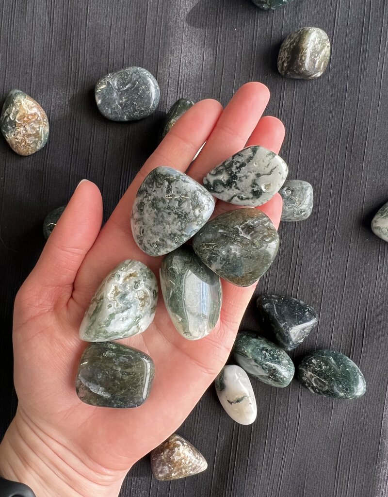 Moss Agate Tumbled Stones, Polished Moss Agate, Grade A; 3 sizes available, purchase individual or bulk