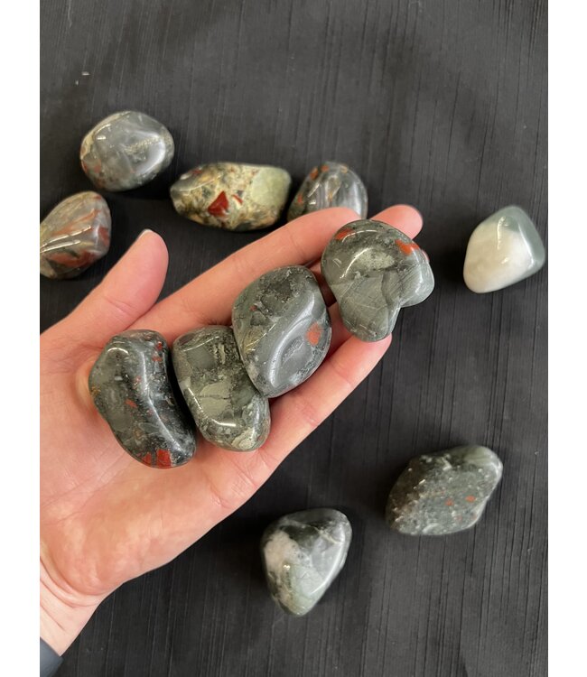 African Bloodstone Tumbled Stones, Polished Bloodstone, Grade A; 4 sizes available, purchase individual or bulk *disc.*