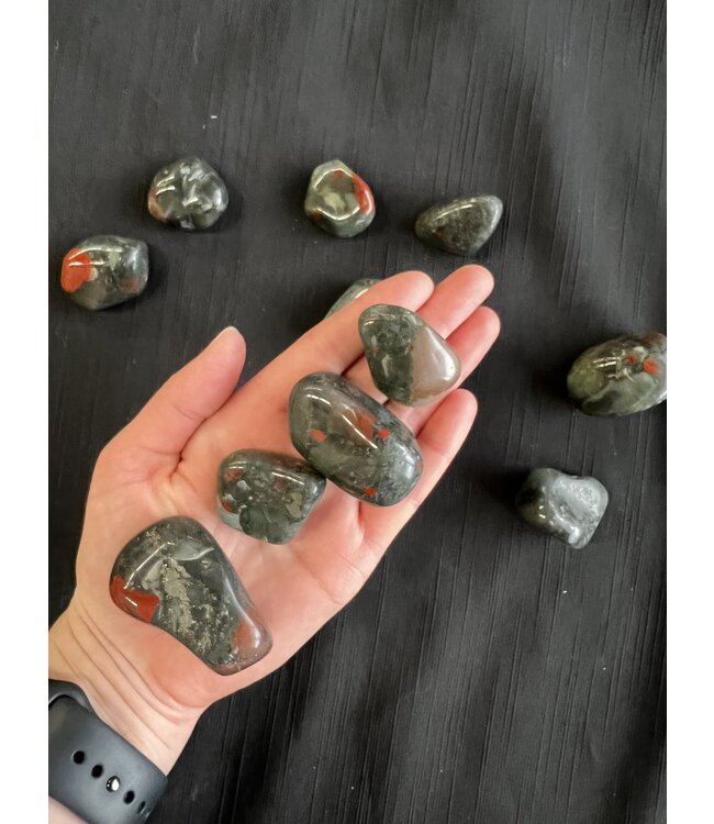 African Bloodstone Tumbled Stones, Polished Bloodstone, Grade A; 4 sizes available, purchase individual or bulk *disc.*