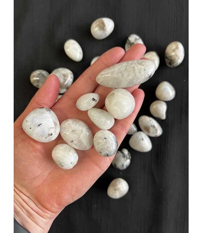 Rainbow Moonstone Tumbled Stones, Polished Rainbow Moonstone, Grade A; 3 sizes available, purchase individual or bulk