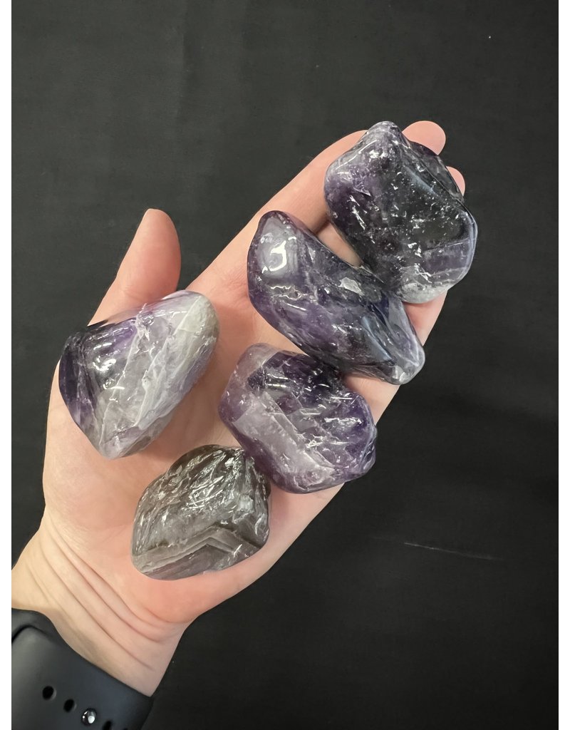 Chevron/Dream Amethyst Tumbled Stones, Polished Dream Amethyst, Grade A; 3 sizes available, purchase individual or bulk