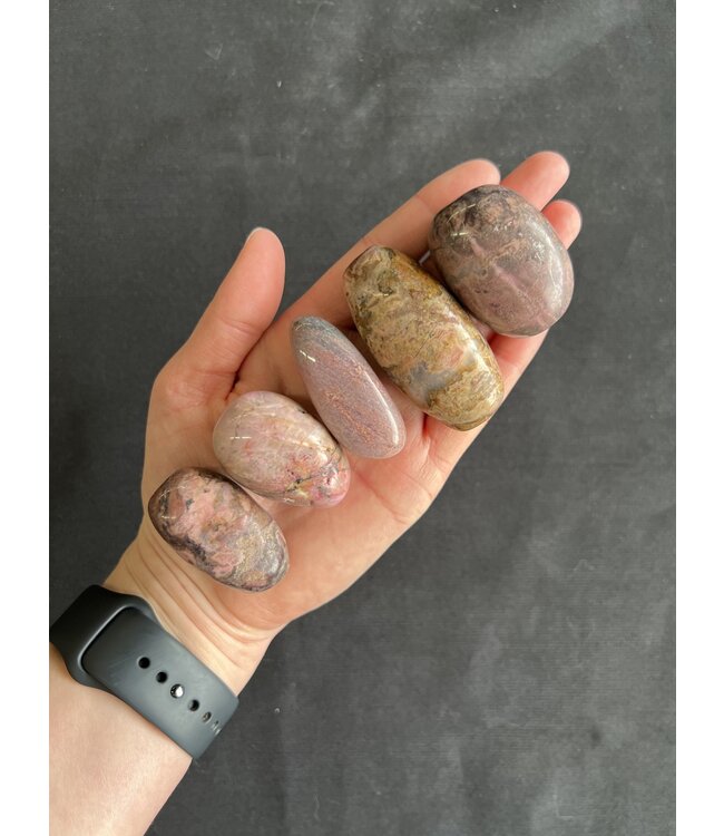 Rhodonite Tumbled Stones, Polished Rhodonite, Grade A; 4 sizes available, purchase individual or bulk