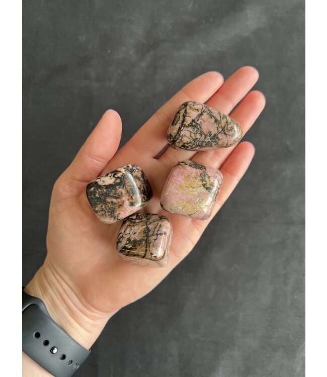 Rhodonite Tumbled Stones, Polished Rhodonite, Grade A; 4 sizes available, purchase individual or bulk