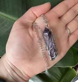 Silver Point Wire Wrapped Necklace, Amethyst