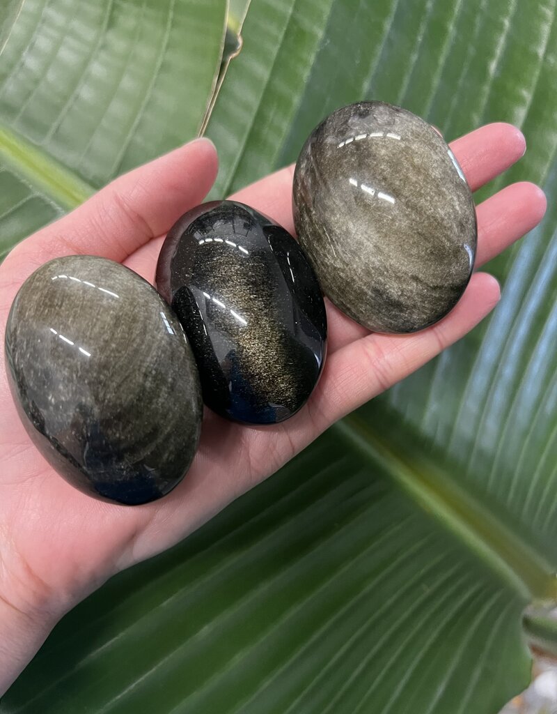 Gold Sheen Obsidian Palm Stone, Size Small [75-99gr]