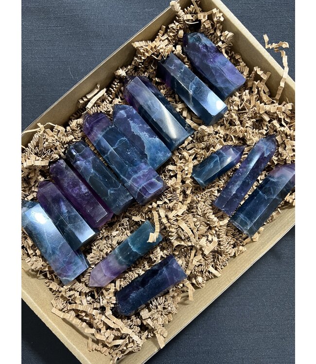 Purple/Teal Fluorite Points 1KG bulk lot