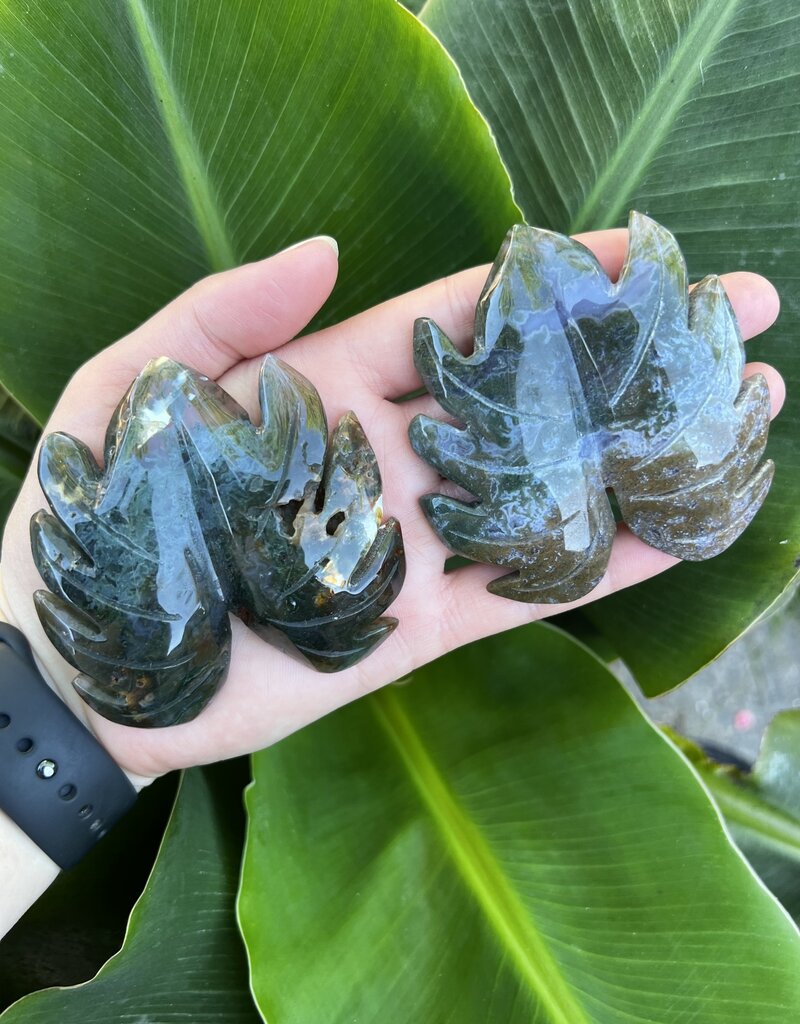 Moss Agate Double Leaf Carving *disc.*