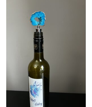 Geode Wine Bottle Toppers Gold Plated, Blue