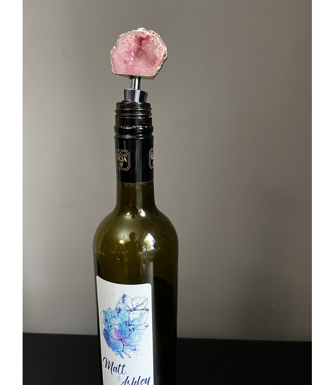 Geode Wine Bottle Toppers Gold Plated, Pink