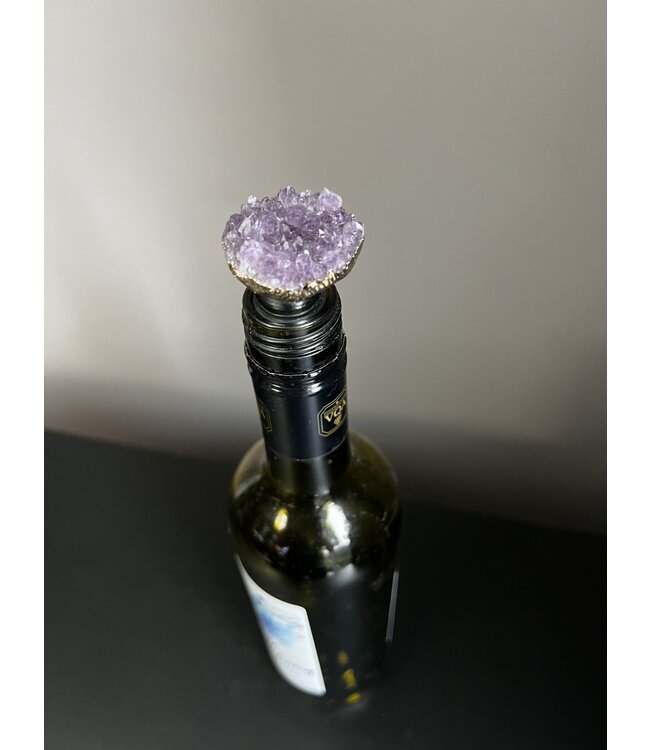 Geode Wine Bottle Toppers Gold Plated, Amethyst