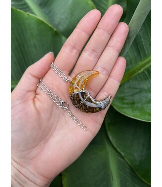 Silver Moon Wire Wrapped Necklace, Tiger Eye + Citrine