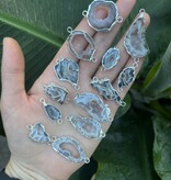 Natural Agate Geode Links, Brass Silver, 26-54mm x 14.5-30mm 1 Pack