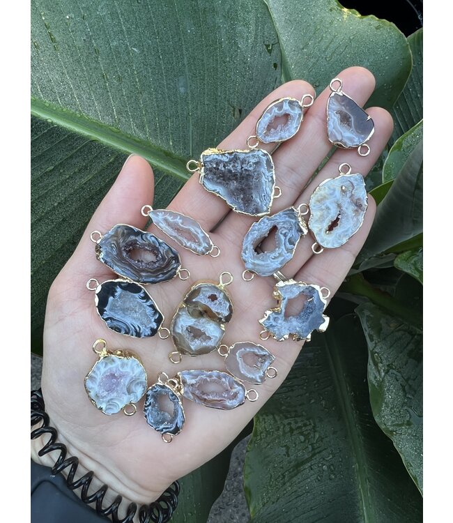 Natural Agate Geode Links, Brass Gold, 26-54mm x 14.5-30mm 1 Pack