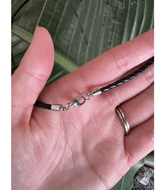 Braided Leather Cord, Black, with Brass Lobster Claws, 21in 5pk