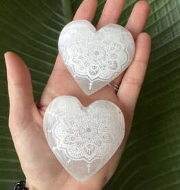 White Selenite Heart, engraved, 5-6cm