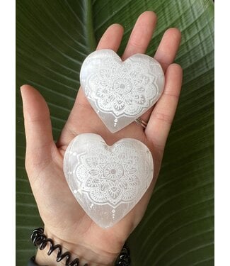 White Selenite Heart, engraved, 5-6cm