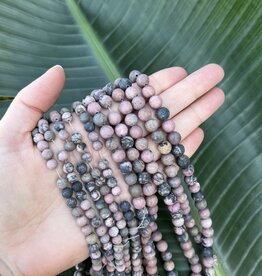 Rhodonite Beads, Grade A, Frosted/Matte 15" Strand 6mm 8mm